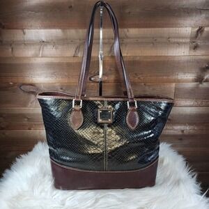 Dooney & Bourke Black & Brown Snakeskin Leather Tote